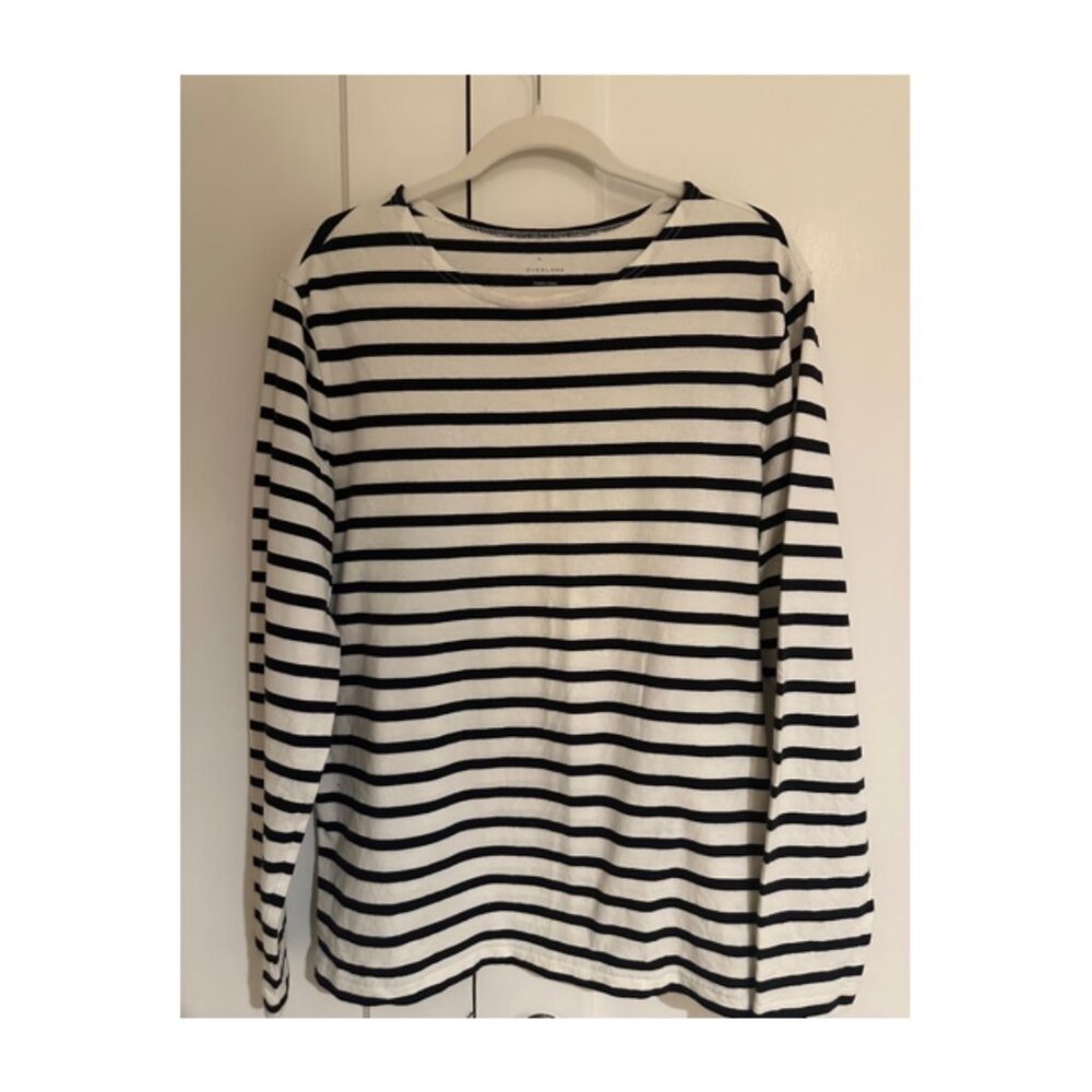 Everlane Long Sleeve (Black and White) Striped 100% Organic Cotton Shirt